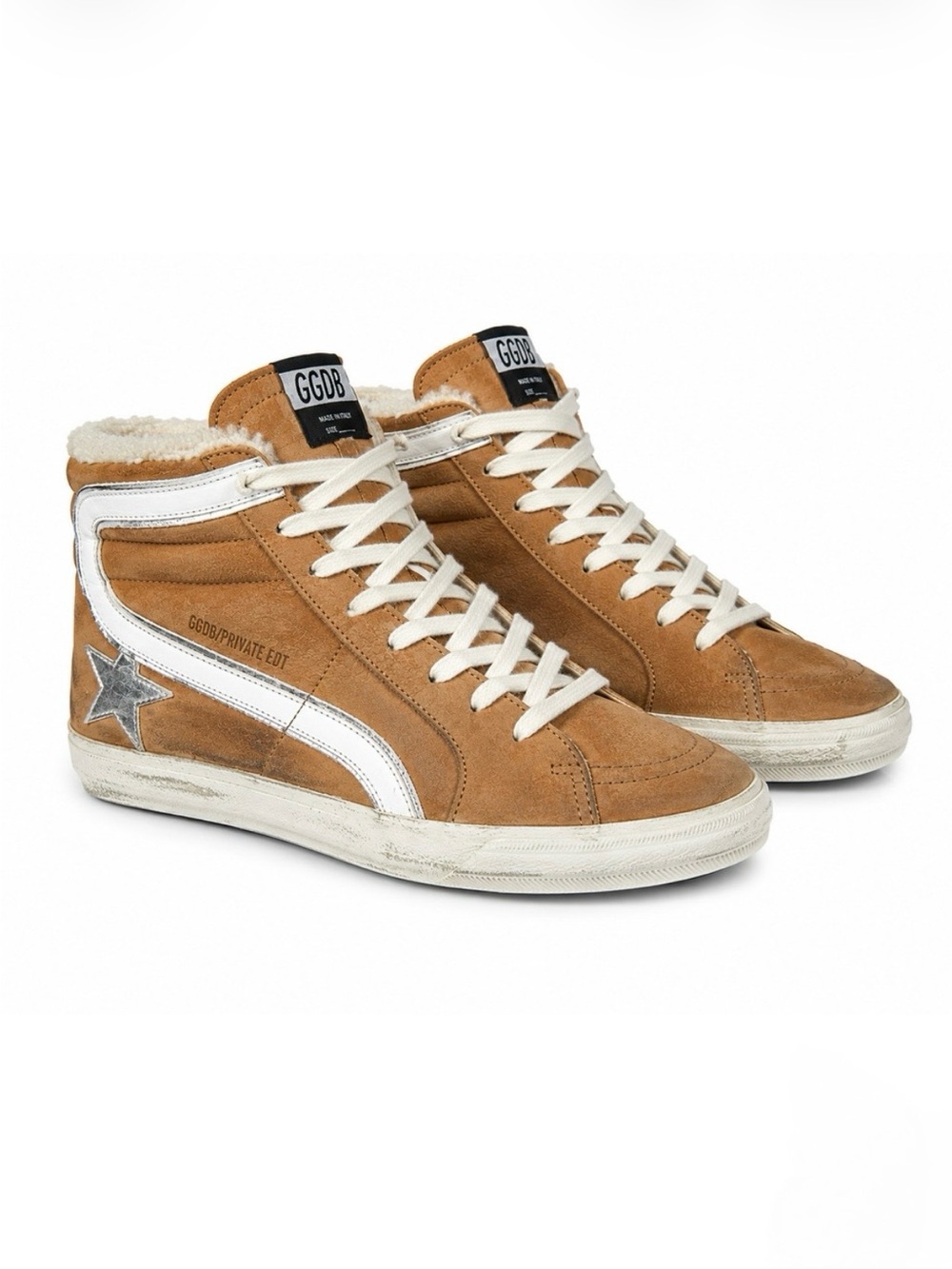 Golden Goose Slide Cognac Leather Shearling High Top